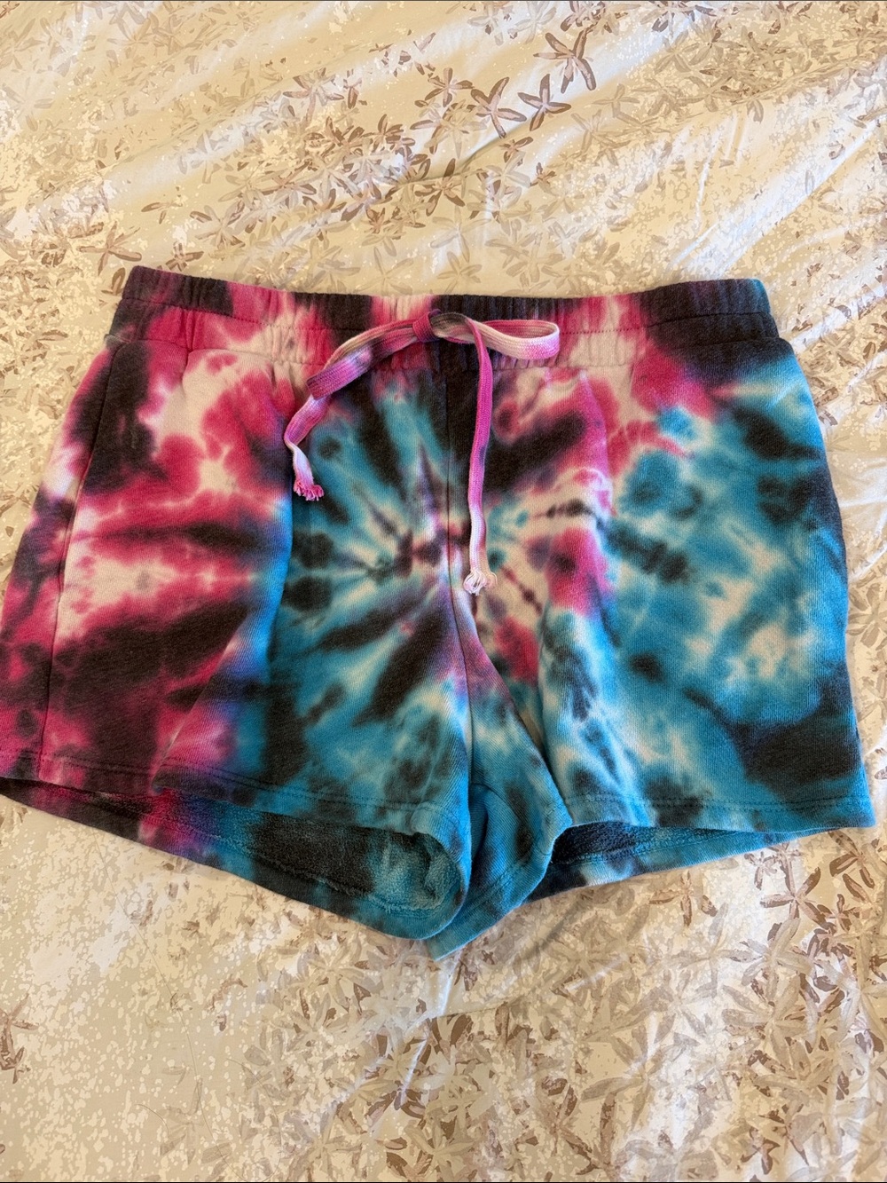 Tie-Dye Drawstring Women’s Lounge Shorts - Blue & Pink